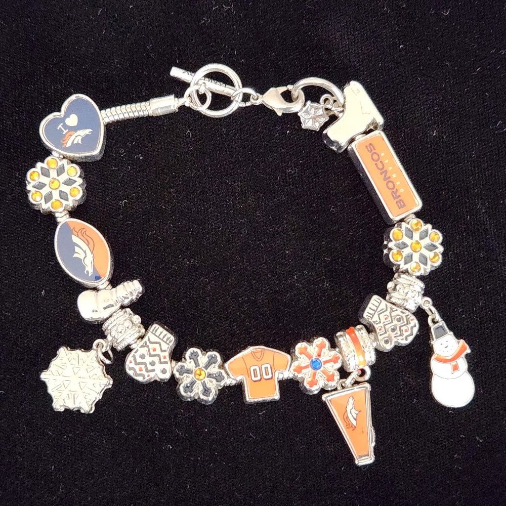 Denver Bronco's Charm Bracelet - Silver Tone with Colorful Detailed Charms